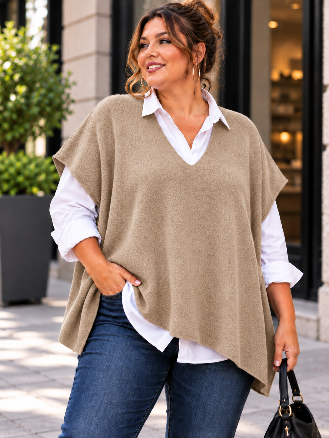 GRANDE TAILLE - Pull débardeur sable