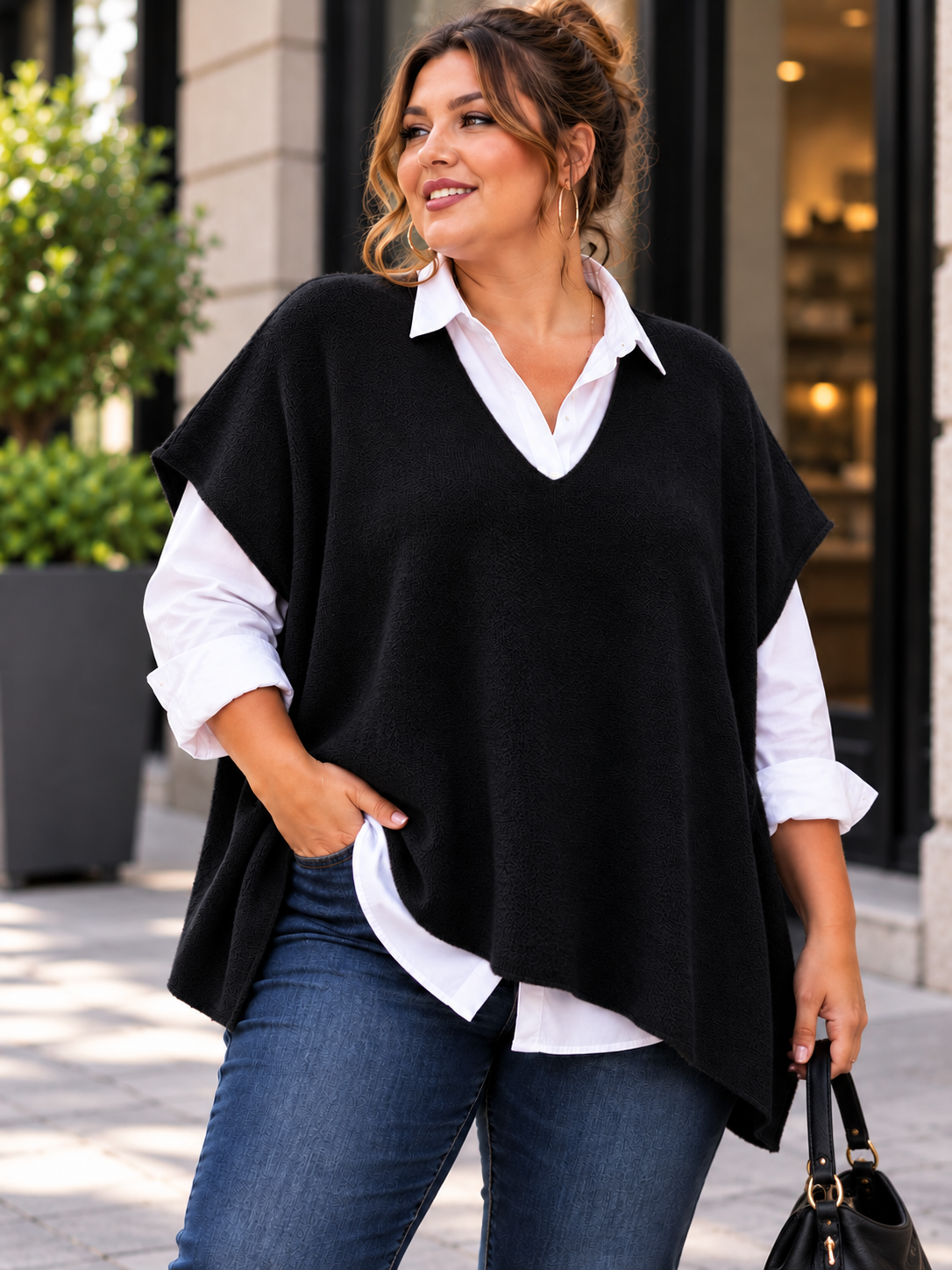 GRANDE TAILLE - Pull débardeur noir