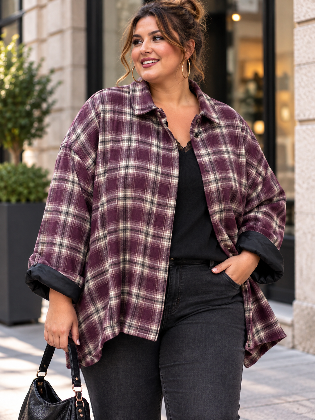 GRANDE TAILLE - Blouson spencer à carreaux bordeaux