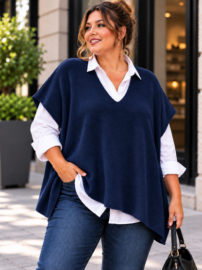 GRANDE TAILLE - Pull débardeur bleu marine
