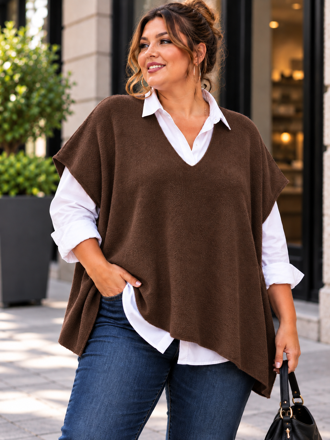 GRANDE TAILLE - Pull débardeur marron