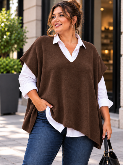 GRANDE TAILLE - Pull débardeur marron