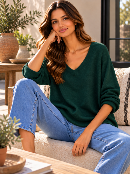 Pull col V ELLEN vert sapin