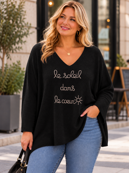 GRANDE TAILLE - Pull Le Soleil dans le Coeur noir