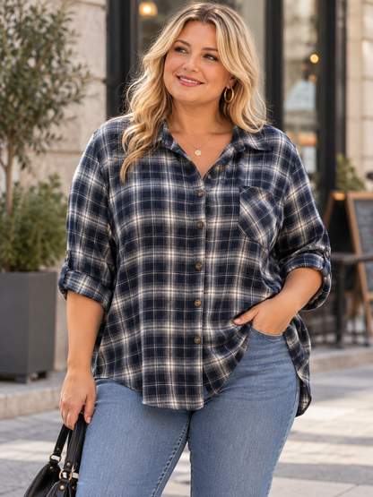 GRANDE TAILLE - Chemise flannelle oversize bleu marine
