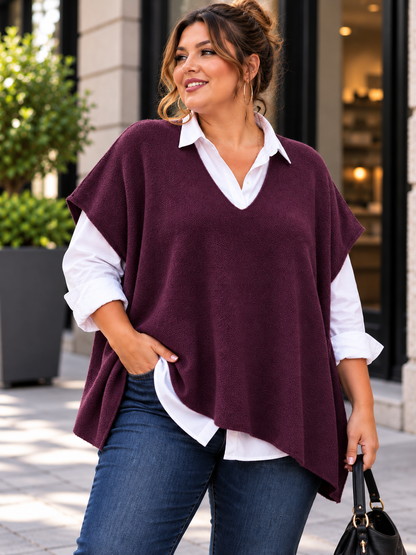GRANDE TAILLE - Pull débardeur prune