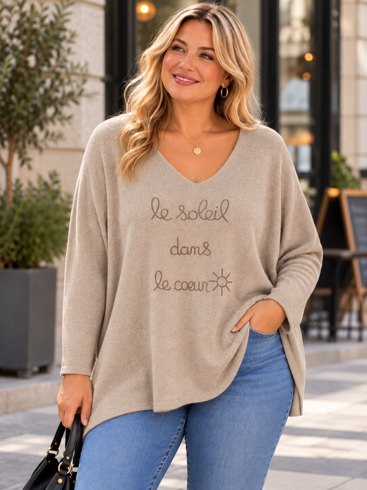 GRANDE TAILLE - Pull Le Soleil dans le Coeur sable
