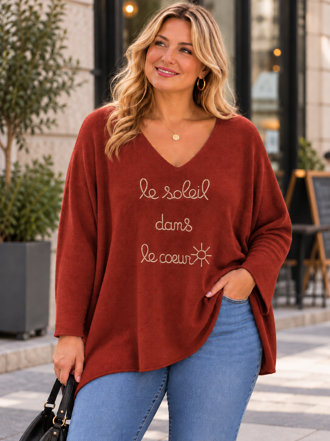 GRANDE TAILLE - Pull Le Soleil dans le Coeur rouille