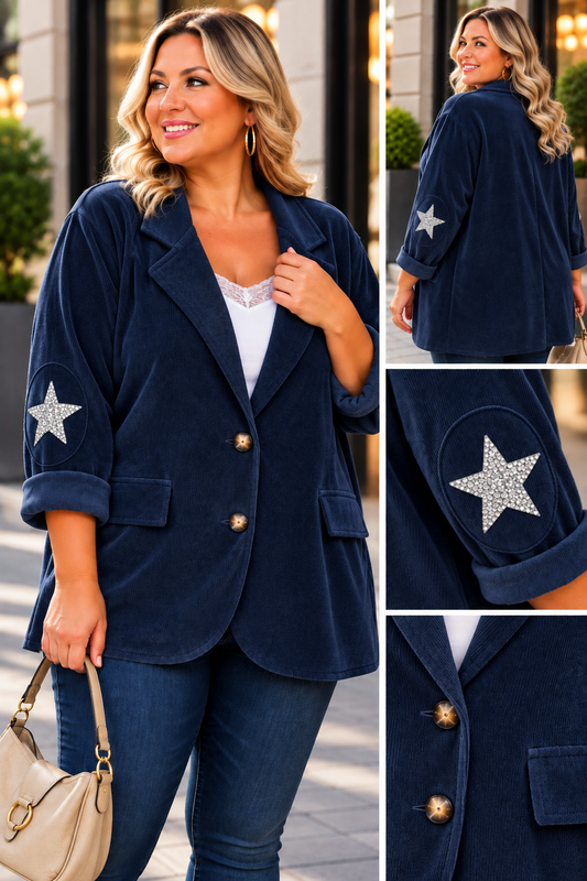 GRANDE TAILLE - Blazer velours étoiles coudes bleu marine