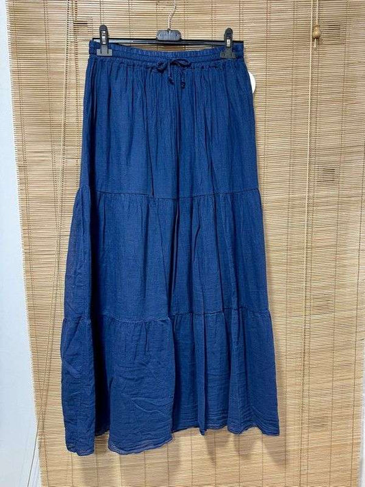 GRANDE TAILLE - Jupe longue voile de coton bleu marine