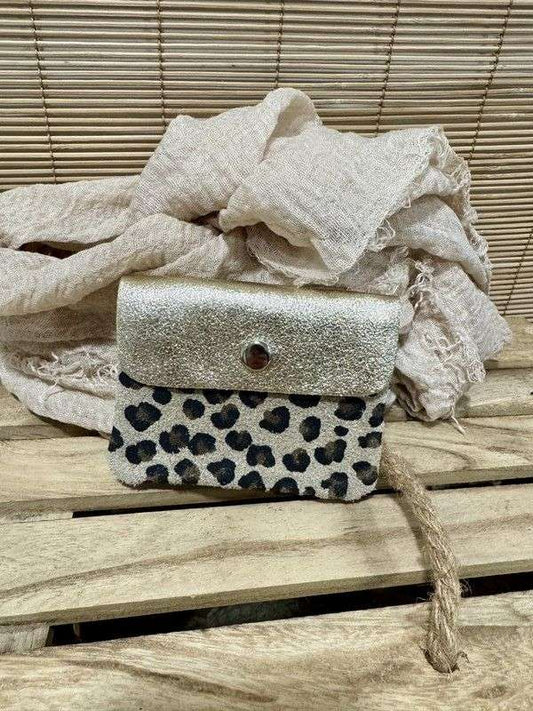 Porte-monnaie cuir léo beige et doré