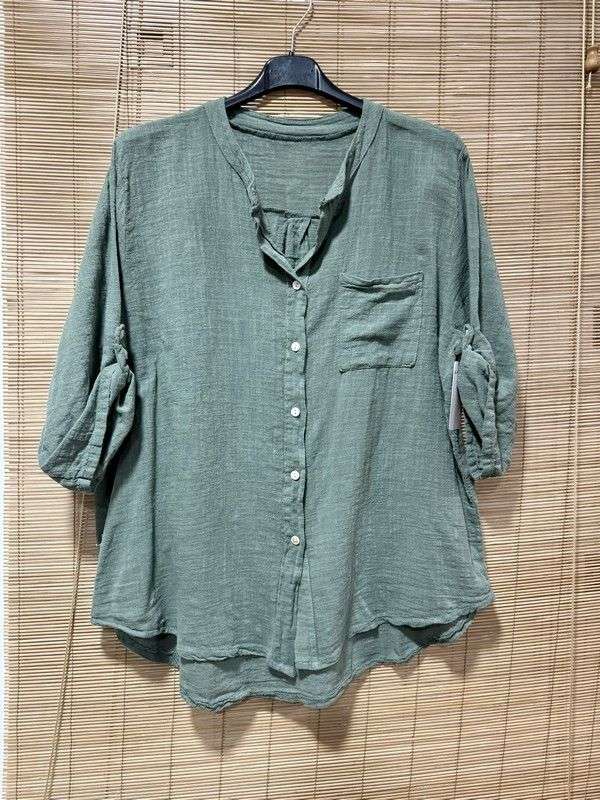 Chemise en coton col mao kaki
