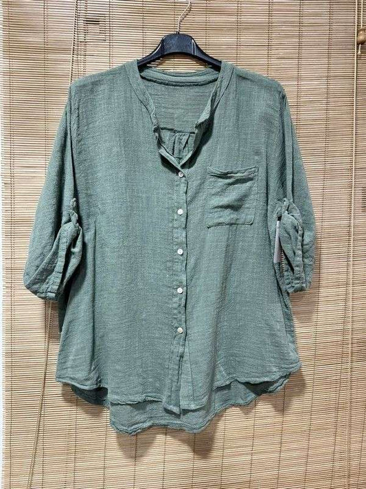 Chemise en coton col mao kaki