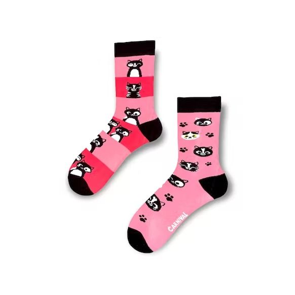 Carnival Socks - (36-41) - Chaussettes chat roses dépareillées