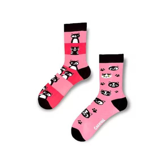 Carnival Socks - (36-41) - Chaussettes chat roses dépareillées