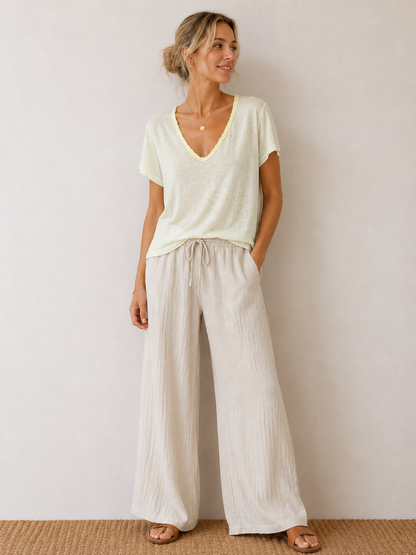 T-shirt fluide lin/coton jaune pâle