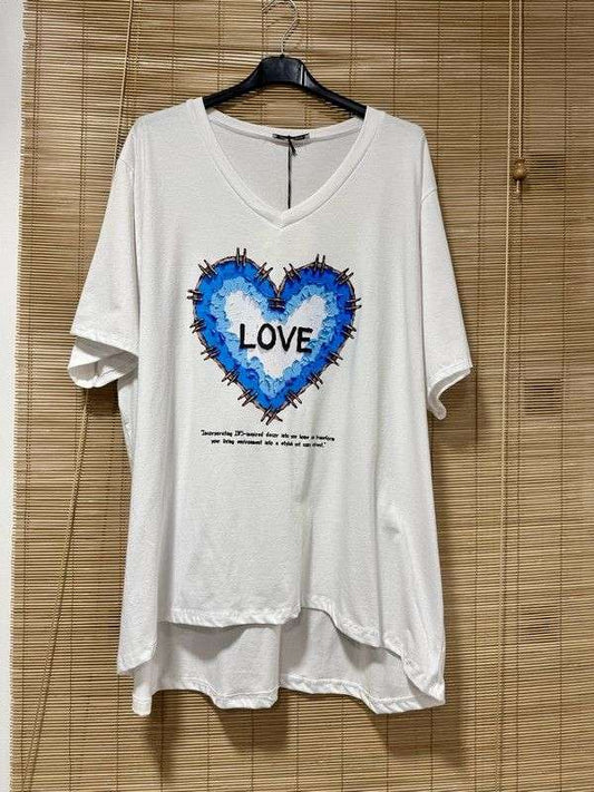 GRANDE TAILLE - T-shirt cœur bleu