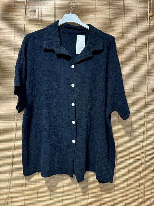 Chemise gaze de coton manches courtes noire