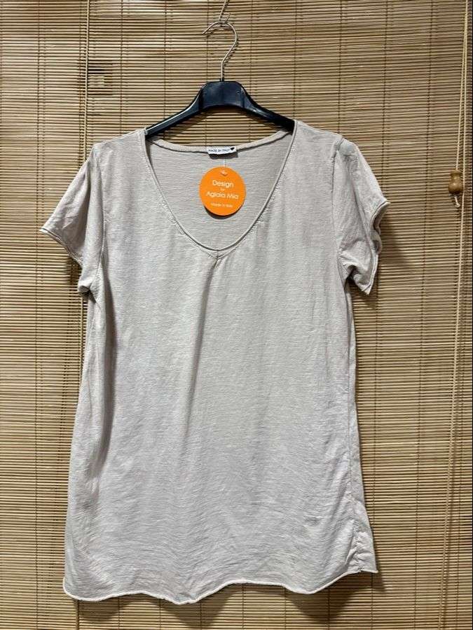 T-shirt col V sable