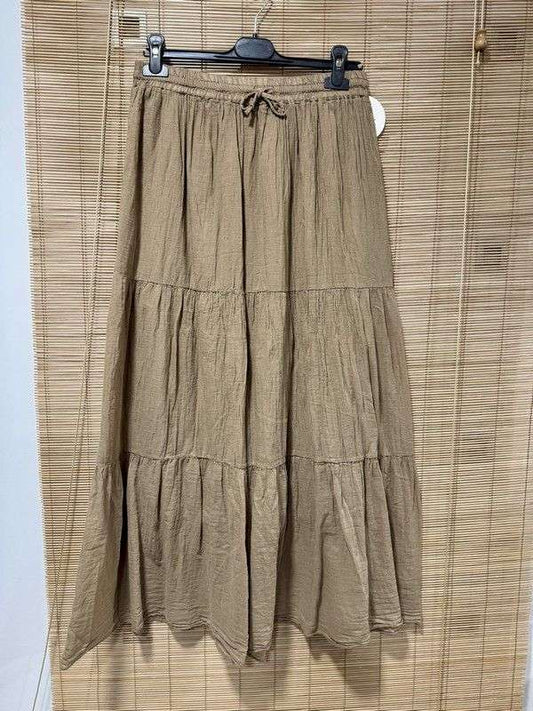 GRANDE TAILLE - Jupe longue voile de coton camel