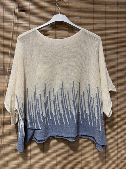 Pull court géo bleu jean