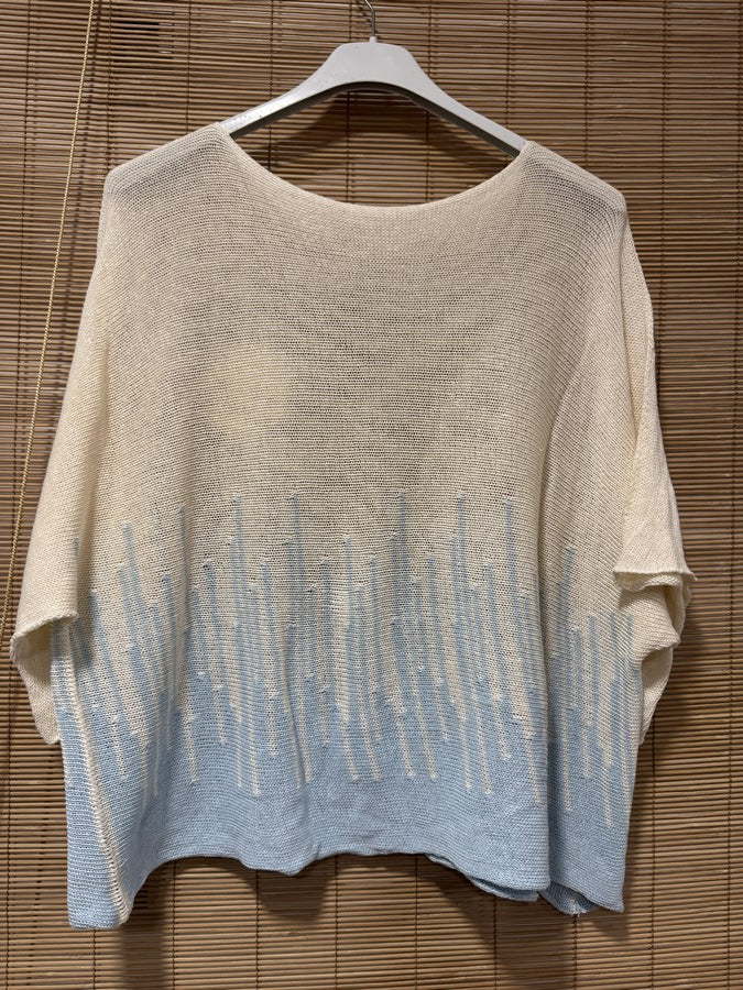 Pull court géo bleu ciel